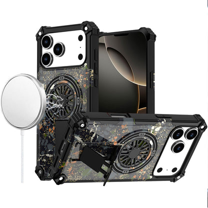 For Apple iPhone 17 Pro Max Magnetic Invisible Kickstand Holder with CD Texture Design, Shockproof Hybrid Military Grade Heavy Duty Case Cover