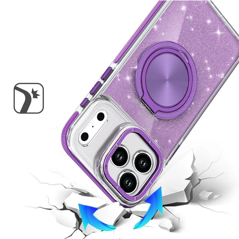 For Apple iPhone 17 Pro Max (6.9") Slim Bling Glitter Sparkly Shimmer Hybrid with Magnetic Ring and 360° Rotational Stand [Compatible with Magsafe] Case Cover