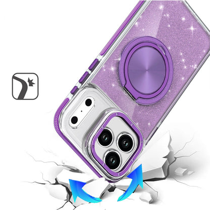 For Apple iPhone 17 Pro Max (6.9") Slim Bling Glitter Sparkly Shimmer Hybrid with Magnetic Ring and 360° Rotational Stand [Compatible with Magsafe] Case Cover