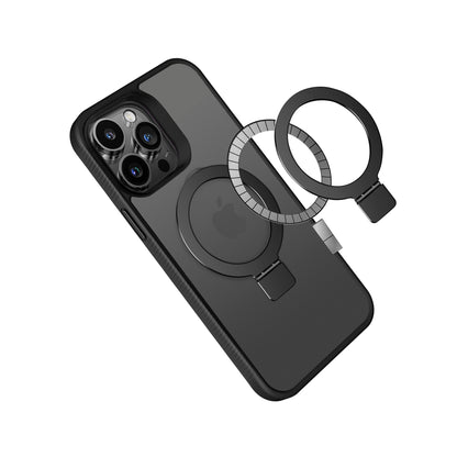 For Apple iPhone 17E /16E Magnetic Circle Kickstand with MagSafe Compatibility, Matte Skin, Rugged Bumper, and Ring Holder Case Cover Black