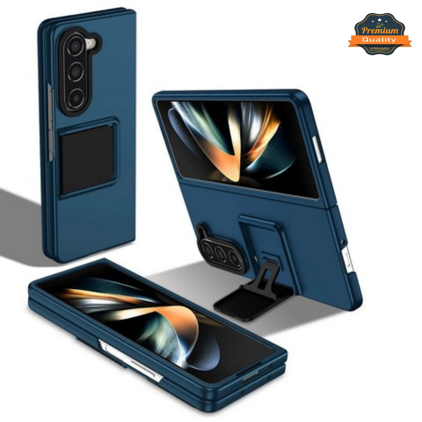 For Samsung Galaxy Z Fold 7 Hybrid Vertical Kickstand Case with Camera Slide Cover, Rugged Slim Shockproof Protective Case Cover