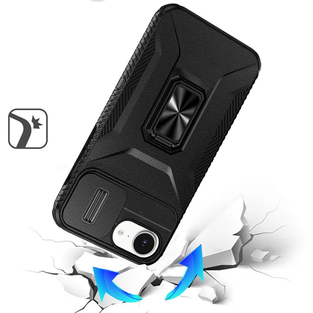 For Apple iPhone 17E /16E Case, Camera Cover with Magnetic Rotation Ring Stand, Military Grade Hybrid Hard TPU Shockproof Case Cover