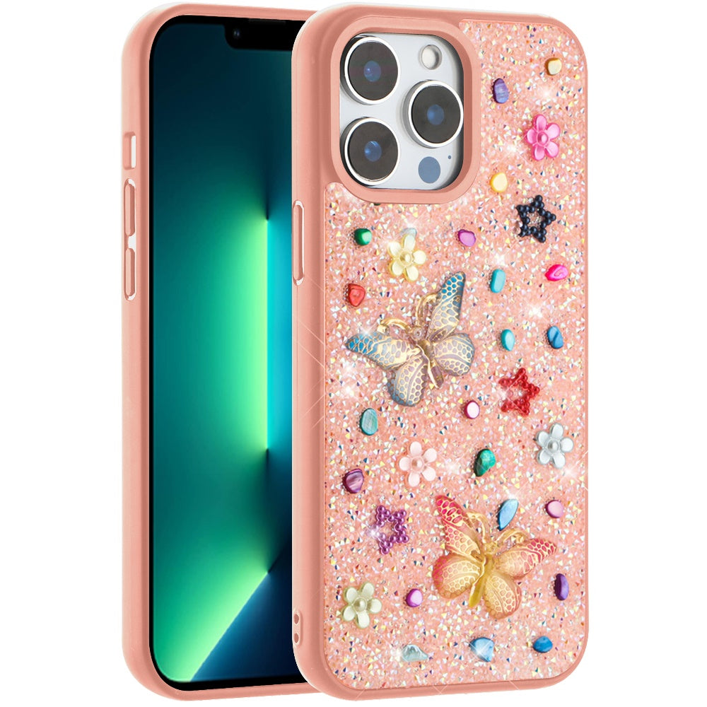 For Apple iPhone 13 Pro Max Diamond Butterfly 3D Glitter Bling Design, Slim Hybrid Sparkle Protective Cover TPU for Women Girls Case Cover