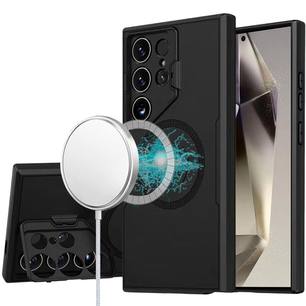 For Samsung Galaxy S25 Ultra Foldable Camera Protector Kickstand with MagSafe Compatible, Dual Layer Hybrid Shockproof Case Cover