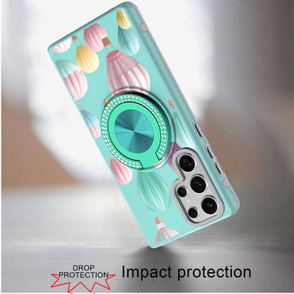 For Samsung Galaxy S25 Ultra Pattern Design Hybrid with Invisible Ring Stand & Magnetic Back, Shockproof Protective Grip Case Cover