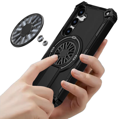 For Samsung Galaxy S25 FE /S25 Fan Edition Texture Design Invisible Kickstand Case, MagSafe Compatible Hybrid Shockproof Cover, Car Mount Friendly Case Cover