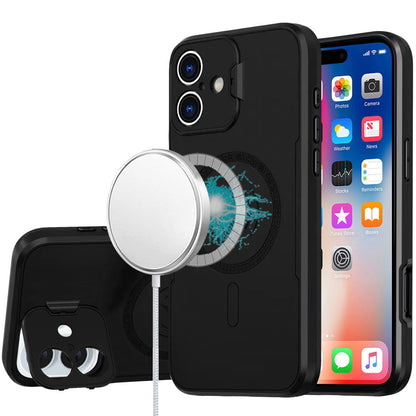For iPhone XR Foldable Camera Protector Kickstand with MagSafe Compatible, Dual Layer Hybrid Shockproof Case Cover Black
