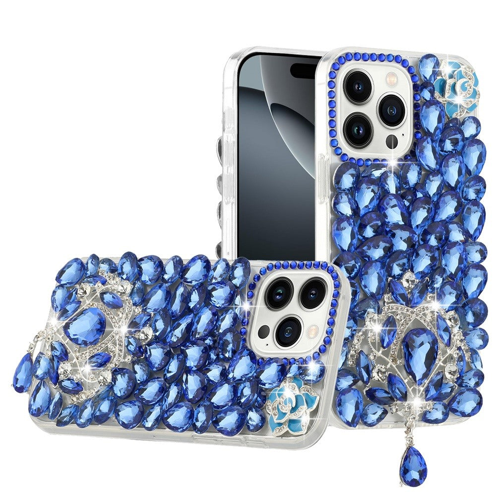 For Apple iPhone 16 Pro (6.3") Bling Crystal 3D Full Diamonds Jewelry Luxury Sparkle Rhinestone Glitter Hybrid Protective Case Cover