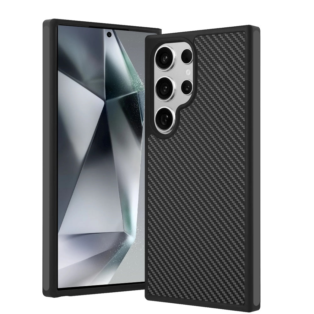 For Samsung Galaxy S24 Ultra Carbon Fiber Design with Magnetic HQ 2.0mm Thick Hybrid Shockproof Rubber Hard PC Case Cover Black