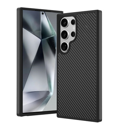 For Samsung Galaxy S25 Ultra Carbon Fiber Design with Magnetic HQ 2.0mm Thick Hybrid Shockproof Rubber Hard PC Case Cover Black