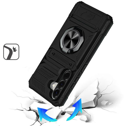 For Samsung Galaxy A57 2X Card Slot Metal Ring Stand Hybrid Shockproof Heavy Duty Drop Protection Multi Functional Design Case Cover