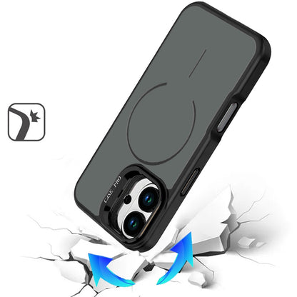 Phone Case for Apple iPhone 17 Premium Matte Magnetic Camera Stand Hybrid Shockproof Rugged Protective Anti Scratch Durable Grip Metal Buttons Cover Black