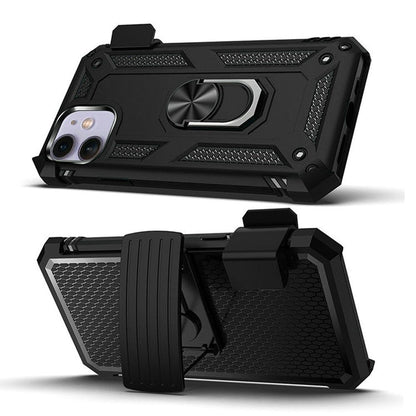 For Apple iPhone 17E /16E Hybrid Combo Belt Clip Holster with Ring Stand Holder, Military Grade Fit Magnetic Car Mount Shockproof Case Cover Black