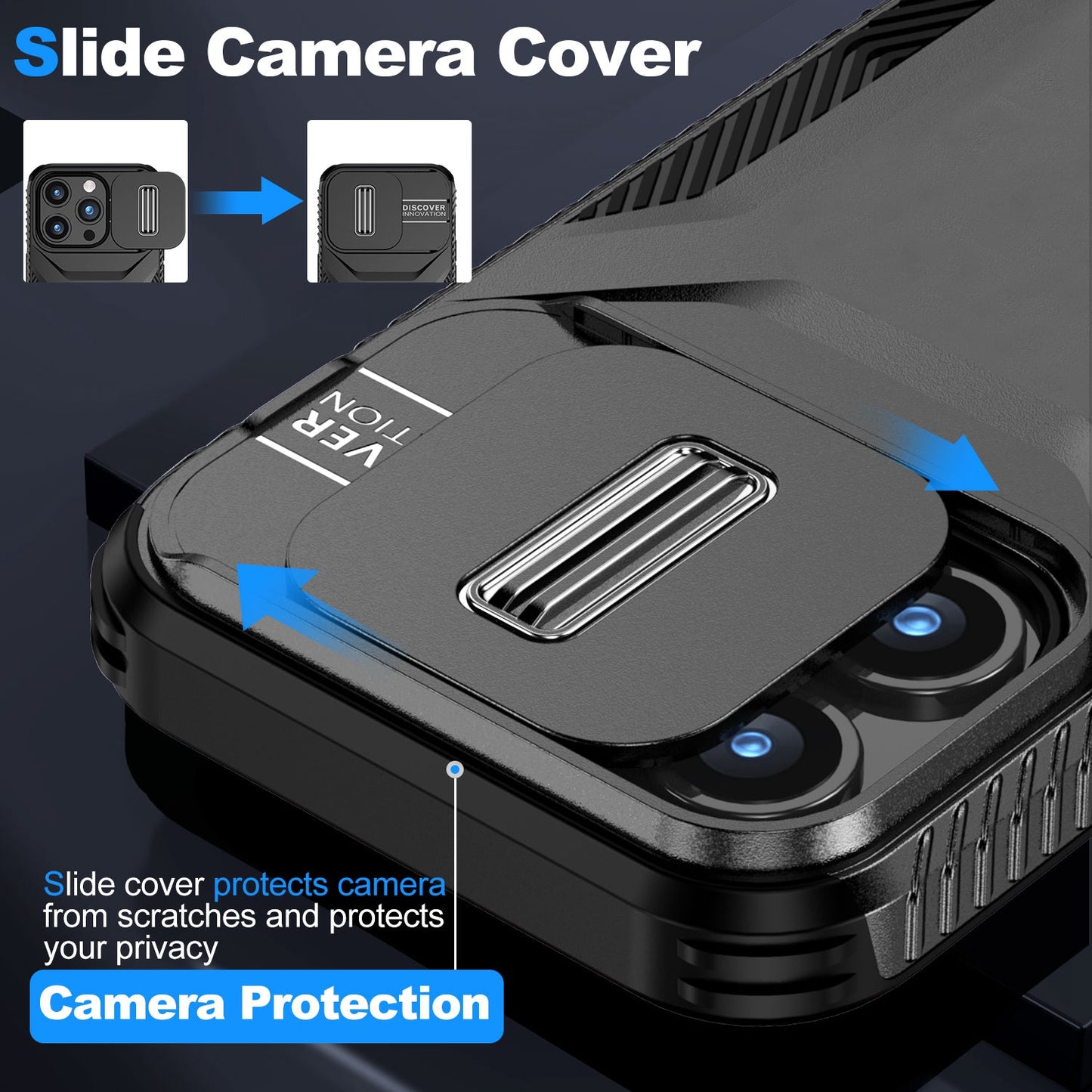 For Apple iPhone 13 (6.1") Slim Fit Shockproof Hybrid with Slide Camera Window Covering, Rugged Tpu Silicone Hard PC Bumper Case Cover