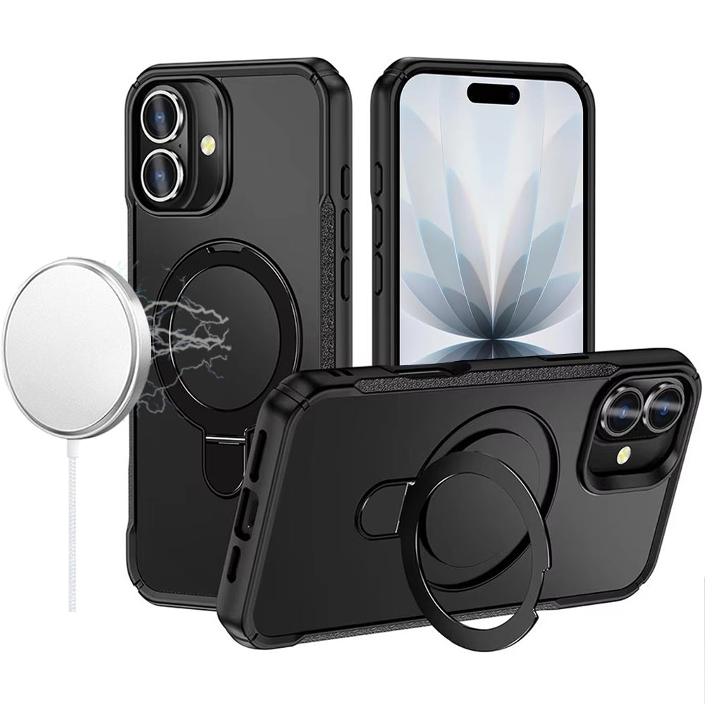 For Apple iPhone 17 Air (6.6") Matte Finish Magnetic Ring Hybrid Protective Invisible Kickstand Magsafe Compatible Case Cover Black