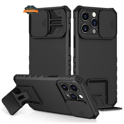 For Samsung Galaxy Z Fold 7 Hybrid Vertical Kickstand Case with Camera Slide Cover, Rugged Slim Shockproof Protective Case Cover