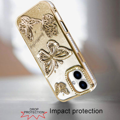 Phone Case for Apple iPhone 16 Plus Butterfly Freedom Shimmer Glitter Thick TPU Shockproof Anti Slip Durable Protective Design Cover Gold