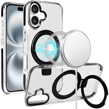 For Apple iPhone 16 Pro Max (6.9") Hybrid Transparent Circle Back Ring Kickstand [Compatible with MagSafe] Shockproof Color Frame Bumper Case Cover