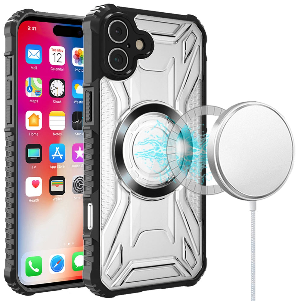 For Apple iPhone 17 Pro Max Magnetic Circle Transparent Rugged Hybrid MagSafe Compatible Pattern Clear Shockproof Frame Bumper Case Cover Black