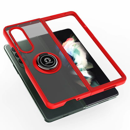 For Samsung Galaxy Z Flip 7 FE Semi Transparent Matte Hybrid Protective PC & TPU Shockproof with 360° Rotation Ring Stand Case Cover Red