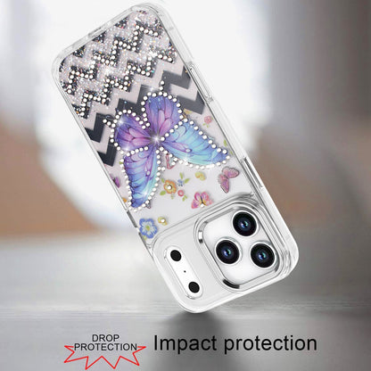 For Samsung Galaxy A57 Butterfly Resin Epoxy Diamond Design Metal Edged Hybrid Shockproof Heavy Duty Drop Protection Case Cover