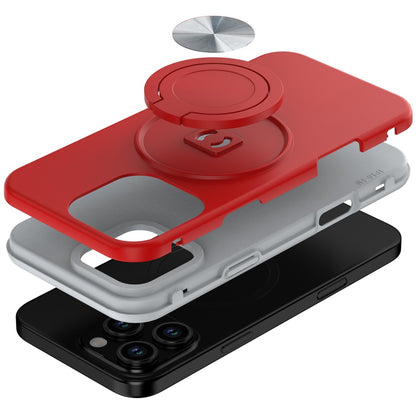 For Apple iPhone 17E /16E Metal Matte Hybrid with Invisible Rotational Ring Stand, Car Mount Friendly, Military Grade Slim Fit Sturdy Case Cover Red