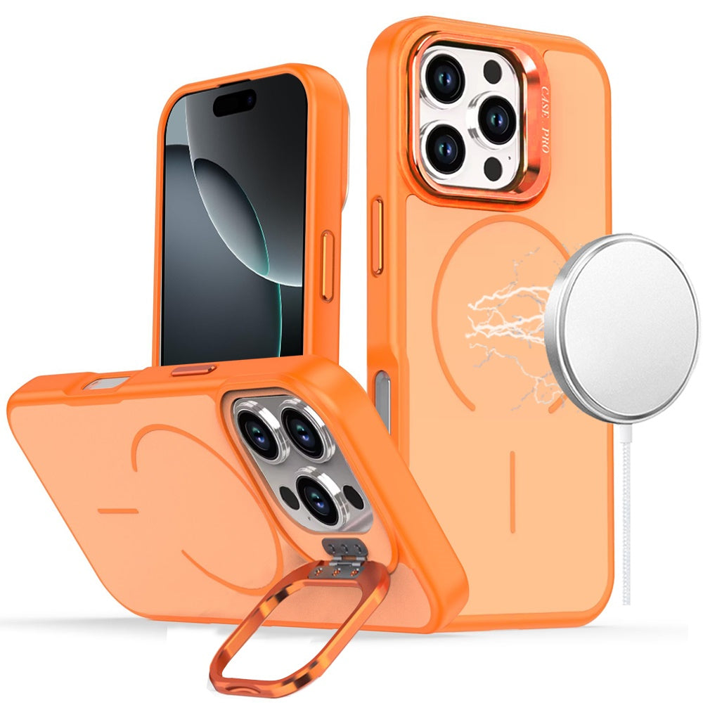 For iPhone 16 Pro Max (6.9") Magnetic Matte Metal Camera Stand Hybrid Drop Protection Durable Shockproof Slim Fit Design Protector Black