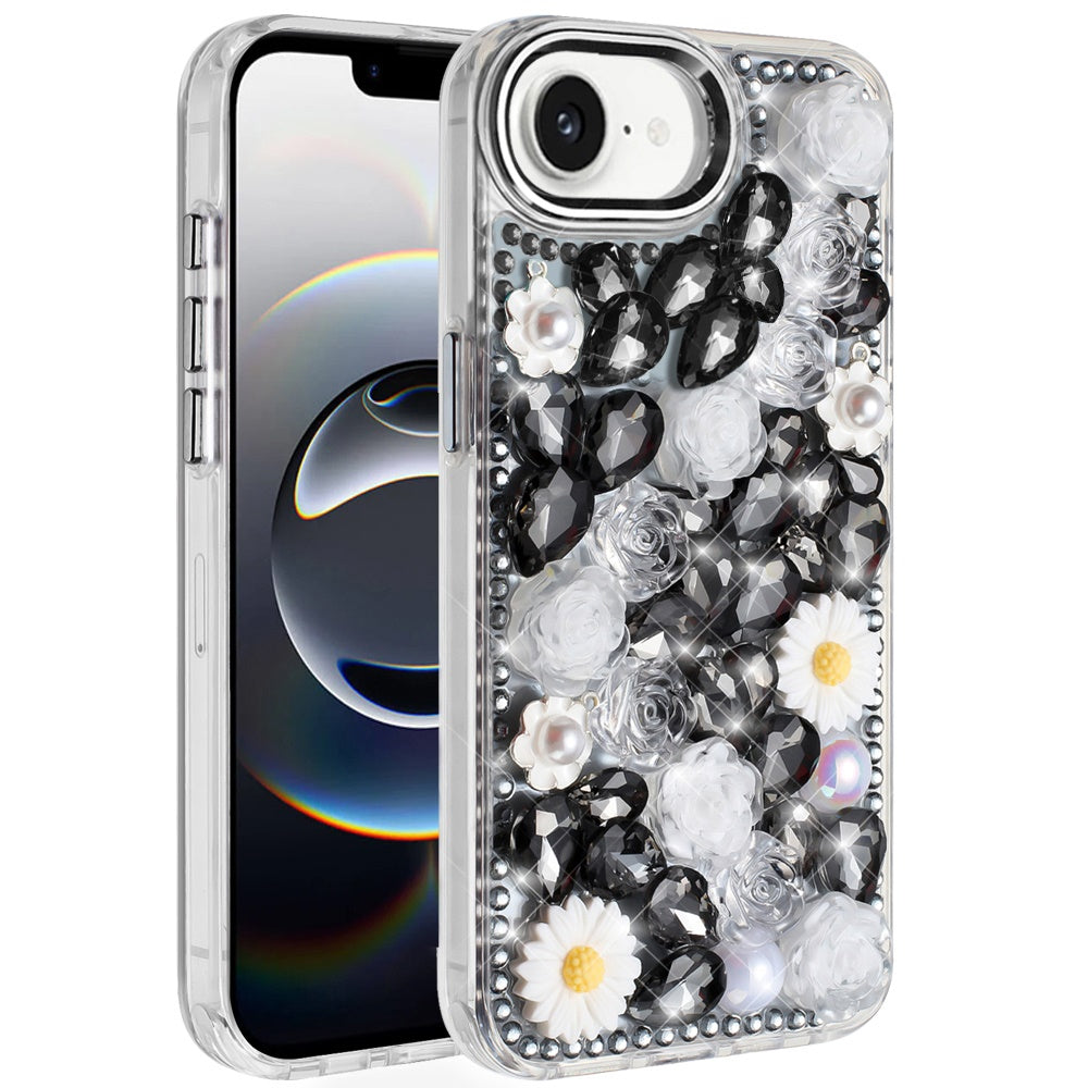 For Samsung Galaxy A57 Fashion Daisy Floral Series, Full 3D Bling Crystal Diamonds Sparkling Rhinestone Glitter Hybrid Design Case Cover