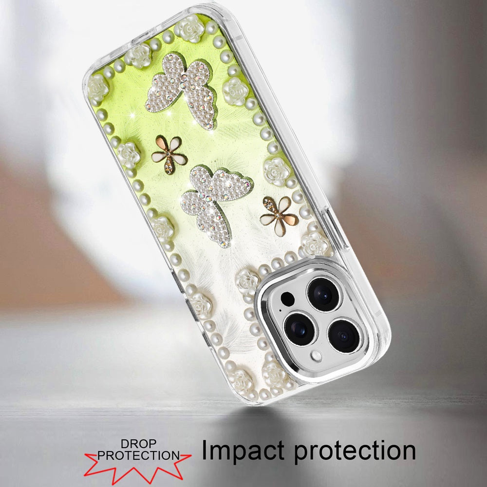 For Motorola Moto G 5G 2025 Bling Fashion Design with 3D Pearls Epoxy Glitter Ornaments Chrome Edge Hard Slim PC Case Cover