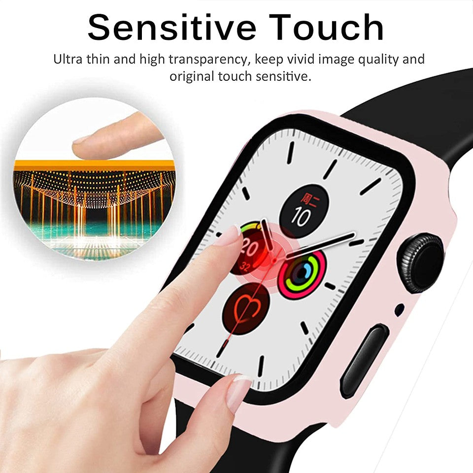 For Apple Watch Size 44mm Slim Hard PC Bumper, Clear Touch Full Coverage with Built in Tempered Glass Screen Protector Case Cover Clear