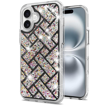 For Apple iPhone 16 Plus (6.7") Sparkly 3D Design Diamond Shockproof Protective Bling Rhinestone Hybrid Skin PC + TPU Case Cover