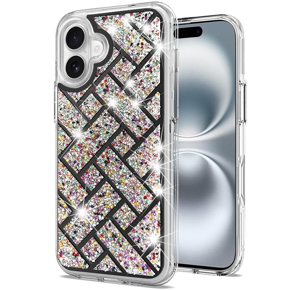 For Apple iPhone 16 (6.1") Sparkly 3D Design Diamond Shockproof Protective Bling Rhinestone Hybrid Skin PC + TPU Case Cover