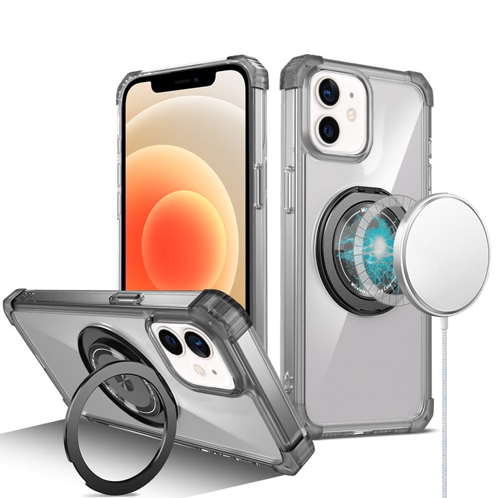 For Samsung Galaxy S22 Magnetic [Compatible with Magsafe] with 360° Rotatable Ring Holder Invisible Stand Transparent Case Cover Black