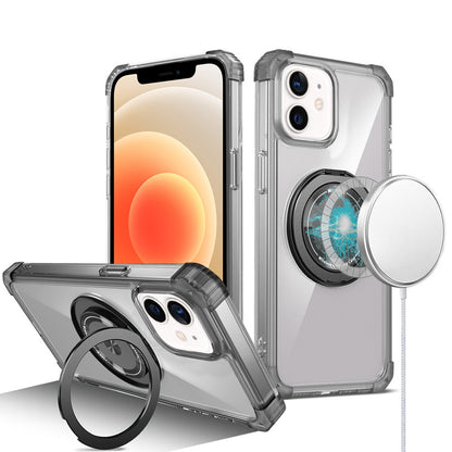 For Samsung Galaxy S22 Ultra Shield Magnetic [Compatible with Magsafe] with 360° Rotatable Ring Holder Invisible Stand Transparent Case Cover Black