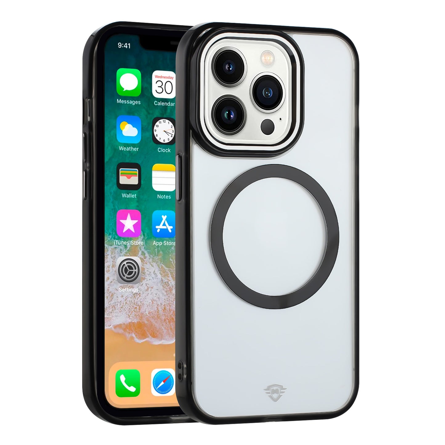 For Apple iPhone 16 Pro Max (6.9") Transparent Hybrid Circle Ring Magnetic Compatible with MagSafe Color Frame Metal Buttons Case Cover