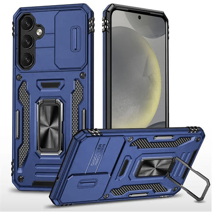 For Samsung Galaxy S25 Ultra Tough Hybrid Case with Movable Camera Window & Metal Ring Stand Shockproof Case Cover