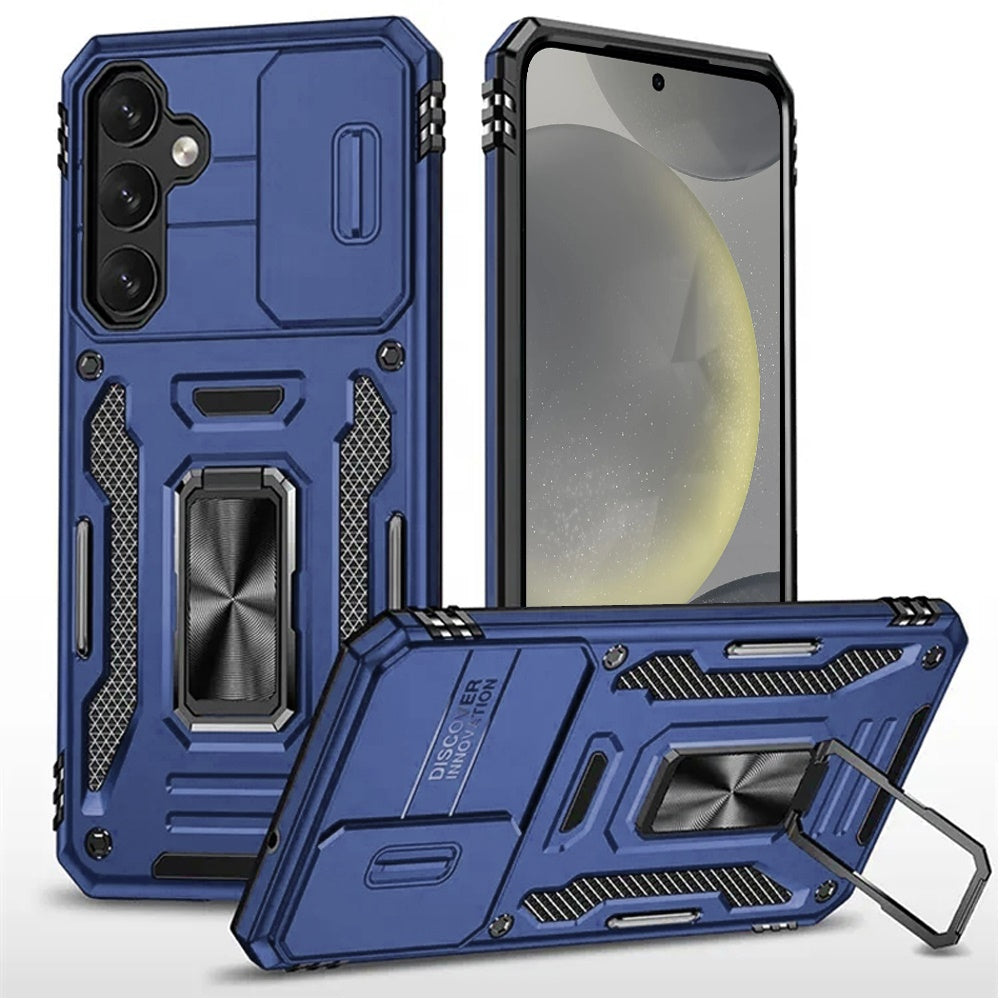 For Samsung Galaxy A57 Tough Hybrid Case with Movable Camera Window & Metal Ring Stand Shockproof Case Cover