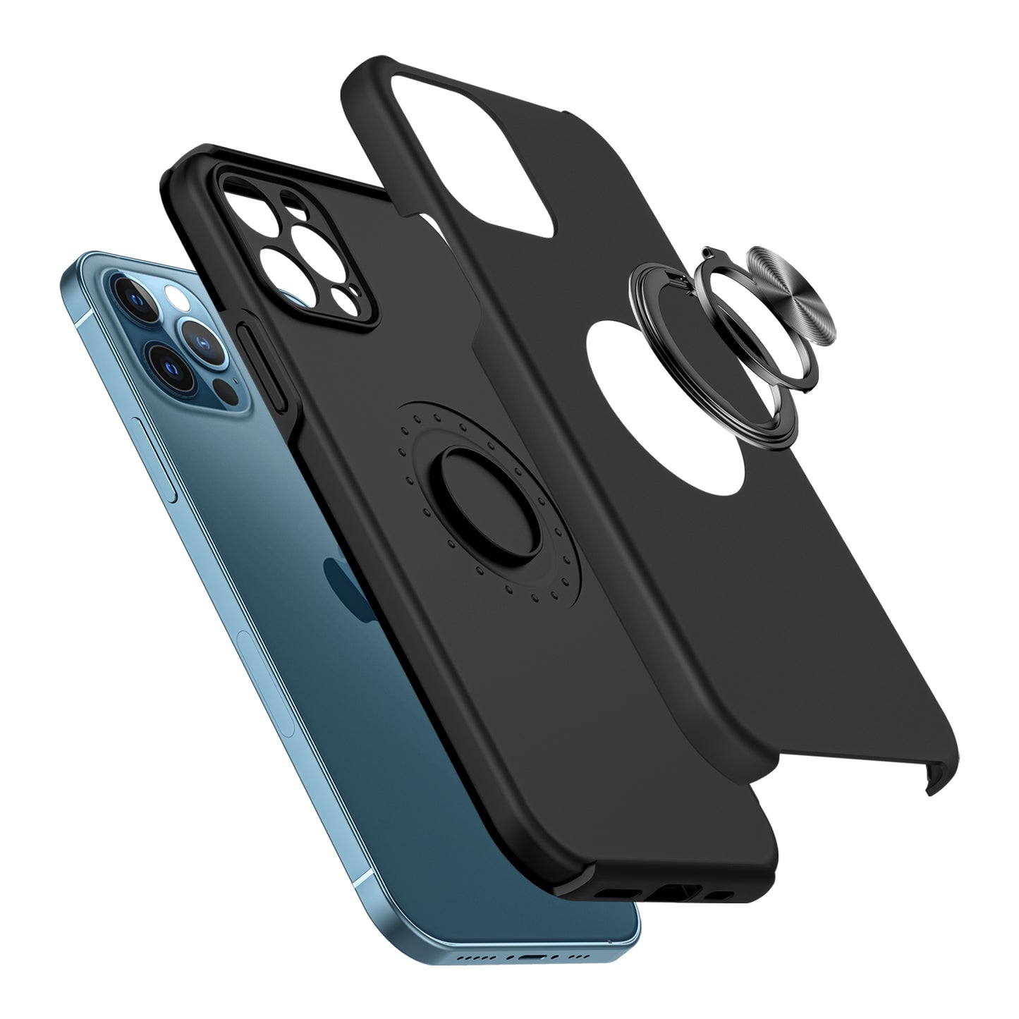 For Apple iPhone 11 Hybrid 360 Degree Rotatable Metal Invisible Ring Stand Holder Slim Fit Magnetic Car Mount Shockproof Case Cover