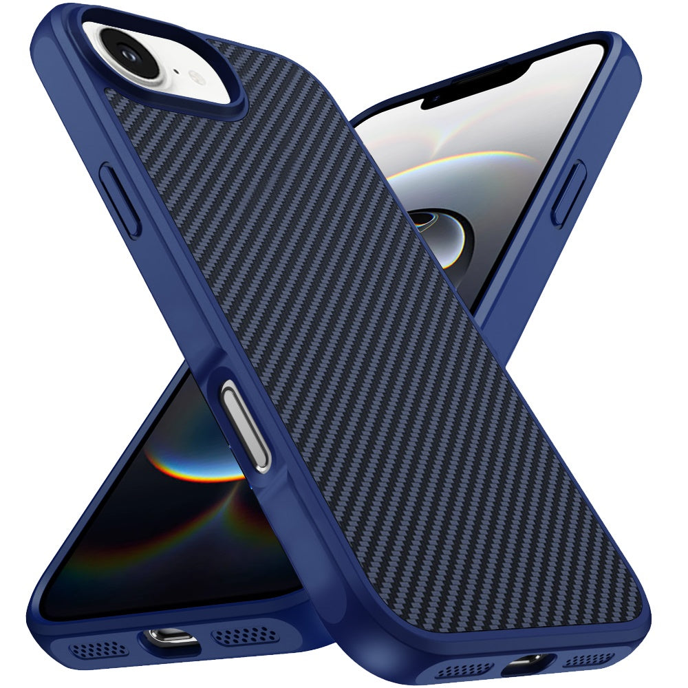 For Apple iPhone 16e Carbon Fiber Design with Magnetic HQ 2.0mm Thick Hybrid Shockproof Rubber Hard PC Case Cover