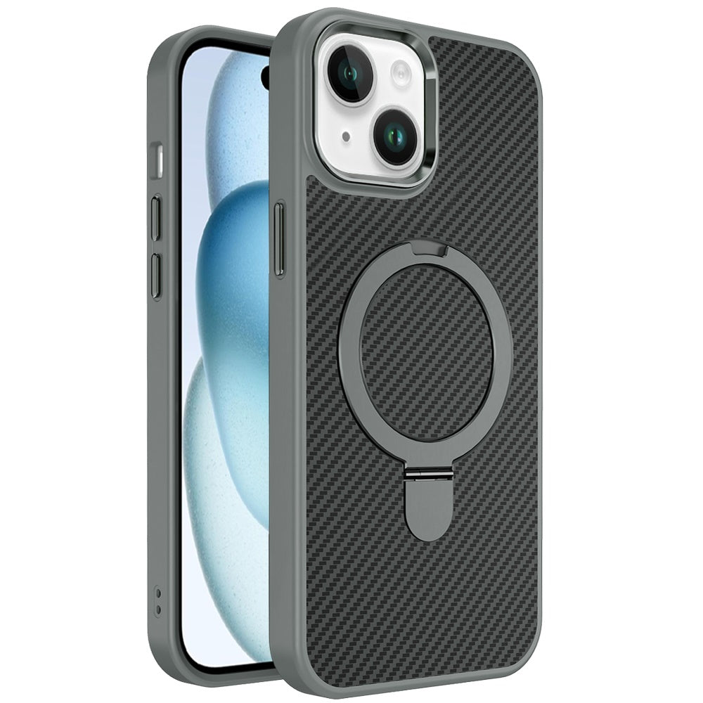 For Apple iPhone 12 /12 Pro Hybrid Carbon Fiber Design with MagSafe Compatible [Magnetic Circle], Ring Stand Shockproof Slim TPU Case Cover