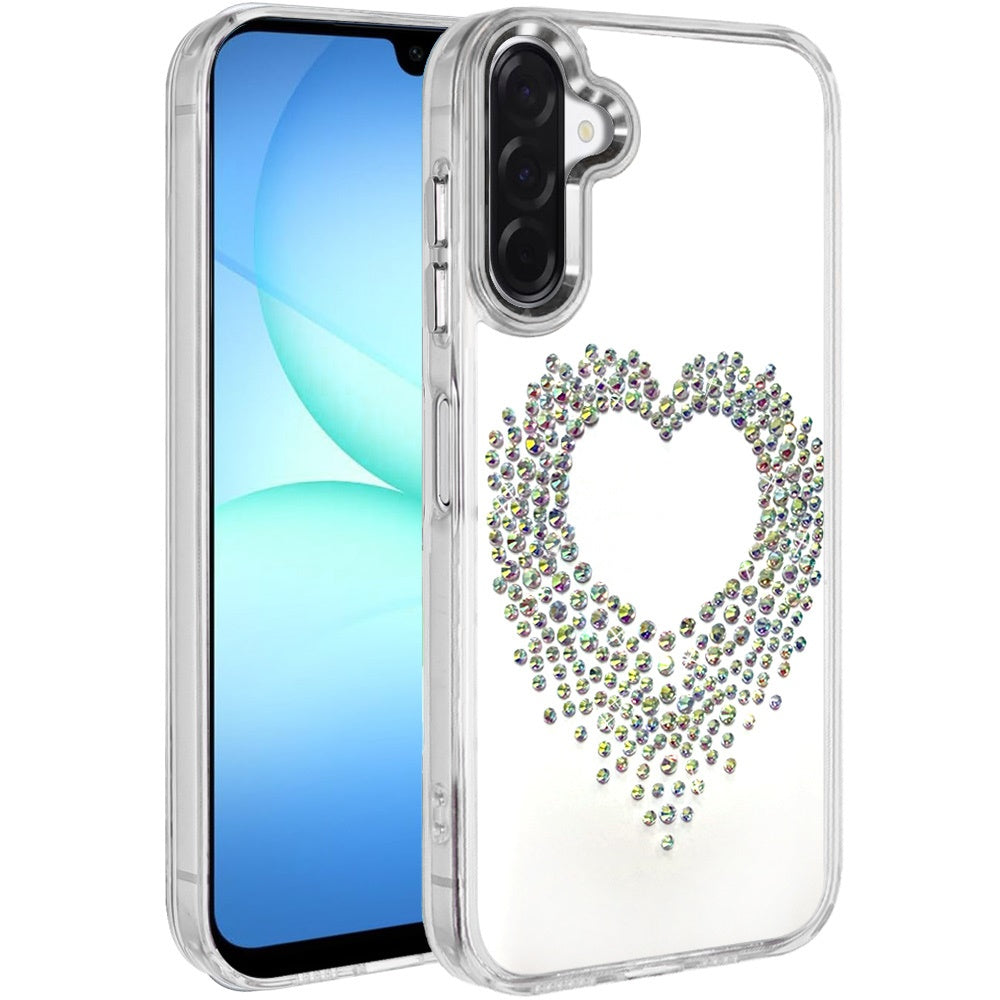 For Samsung Galaxy A17 5G Angel Hearts Bling Glitter Diamond Hybrid TPU Cover, Colorful Frame Shockproof Protective Back Case Cover Silver