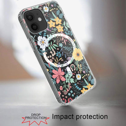For iPhone 12 / iPhone 12 Pro (6.1") Hybrid Flower Design Stylish Fashion Case, MagSafe Compatible, Thick Shockproof Hard PC Case Cover Colorful Flower