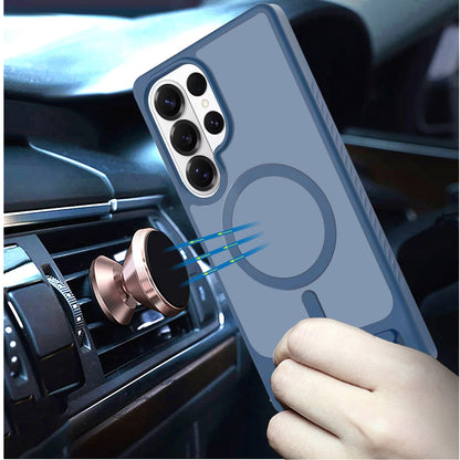 For Samsung Galaxy S26 Ultra Matte Magnetic Circle Back TPU Hybrid Drop Protection with Metal Kickstand Shockproof Design Case Cover Royal Blue