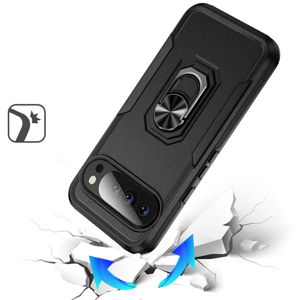 For Google Pixel 10 Pro XL Hybrid Rugged Tough 2in1 Drop-Proof Protection Military Grade Armor with Metal Ring Stand Case Cover