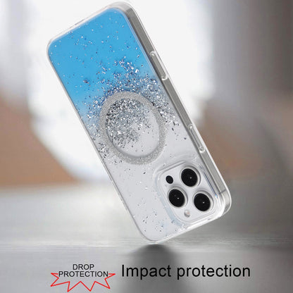 For Apple iPhone 16 Pro (6.3") Transparent Epoxy Glitter Magnetic Circle Compatible with MagSafe Hybrid Bling Sparkle Hard PC Slim TPU Case Cover