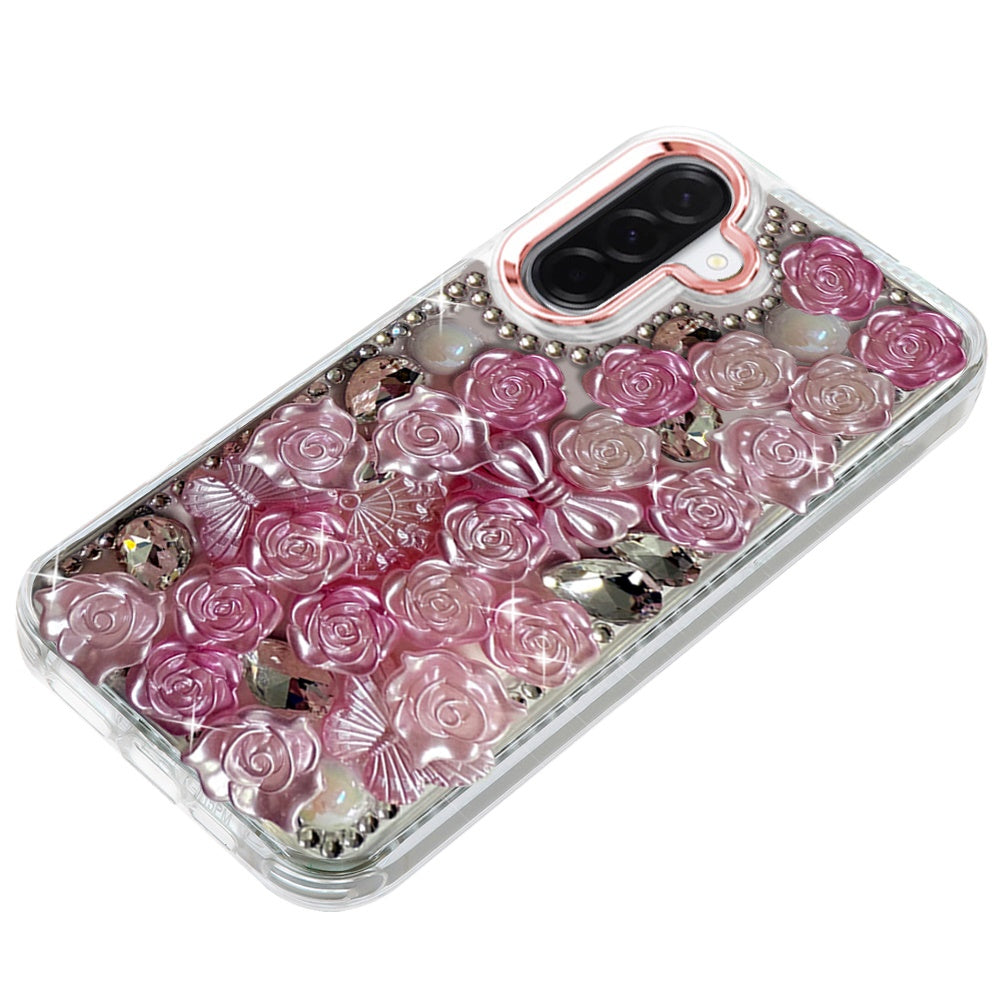 For Samsung Galaxy A37 Muti-Color Floral Fashion Bling Crystal 3D Full Diamonds Stones Sparkle Rhinestone Glitter Hybrid Case Cover