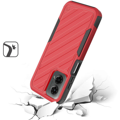 For Motorola Moto G 5G 2024 Premium Hybrid Rugged lined Shockproof Textured 2-in-1 Non-Slip Hard PC & TPU Non Slip Tough Case Cover Red+Black