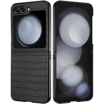 For Samsung Galaxy Z Flip 7 FE PU Vegan Leather Case, Premium Snap-On Hard Shell Cover, Slim Fit Protective Matte Finish Case Cover