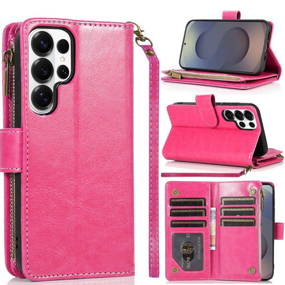 For Samsung Galaxy S26 Ultra Leather Wallet Case with Zipper, 9 Card Slots, Cash Pocket, Stand & Strap, Clutch Pouch Design Case Cover