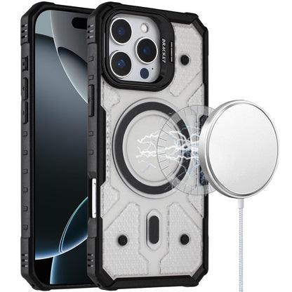 For Apple iPhone 17 Transparent Tough Dotted Magnetic Case with Camera Stand & Hybrid Grip Shockproof Case Cover